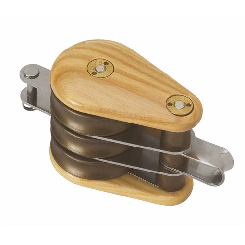 Wooden Block 64mm Triple Fixed Eye & Becket