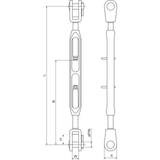 青銅ボディ・ターンバックル 1/2インチ フォーク／フォーク・ピン径13 mm