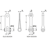 手動Furlex用 延長リンク 12 mmフォアステー・190 mm 旧型・新型の寸法図