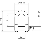 高荷重Dシャックル ピン径12mm — 寸法図