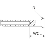 Seldén公式ステムボールワイヤーターミナル寸法図。Rは球面半径、WCLはメーカー図示寸法で全長ではありません。